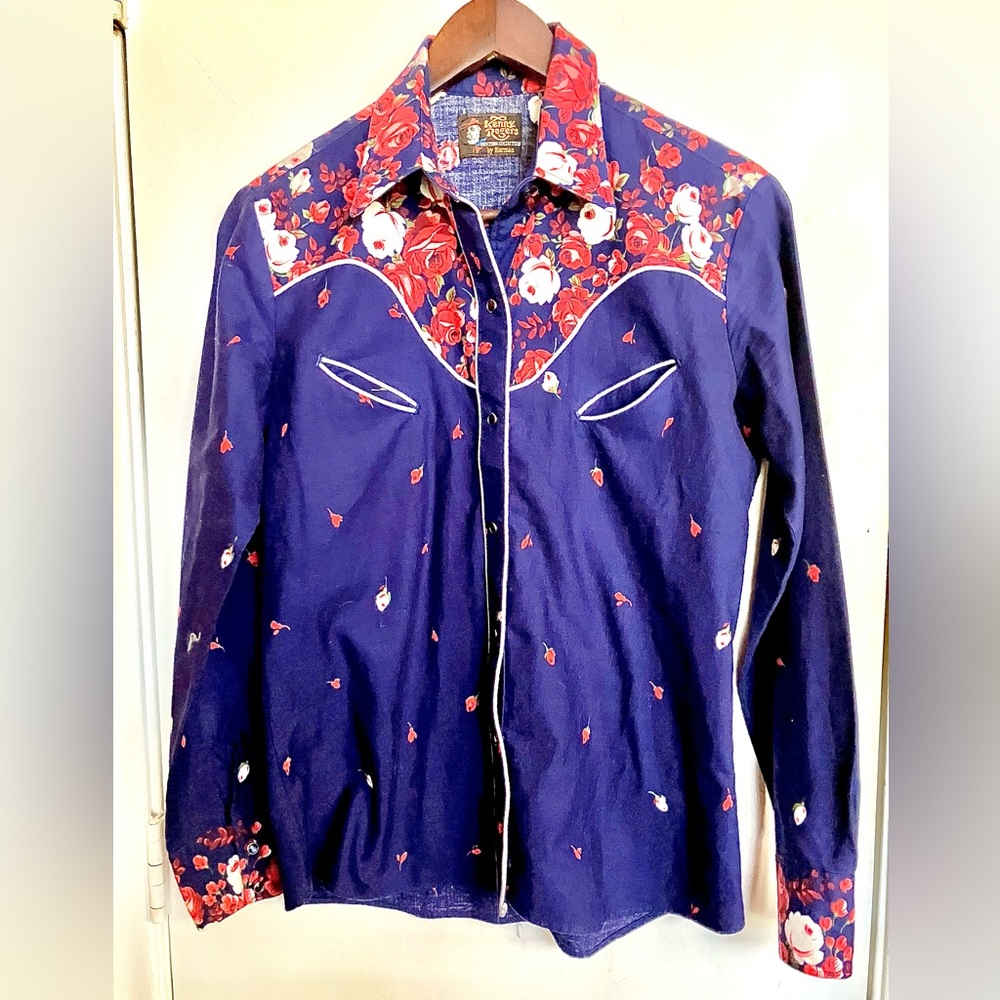 Amazing Vintage Kenny Rogers Floral Western Shirt Jacket - White Piping & Snaps!